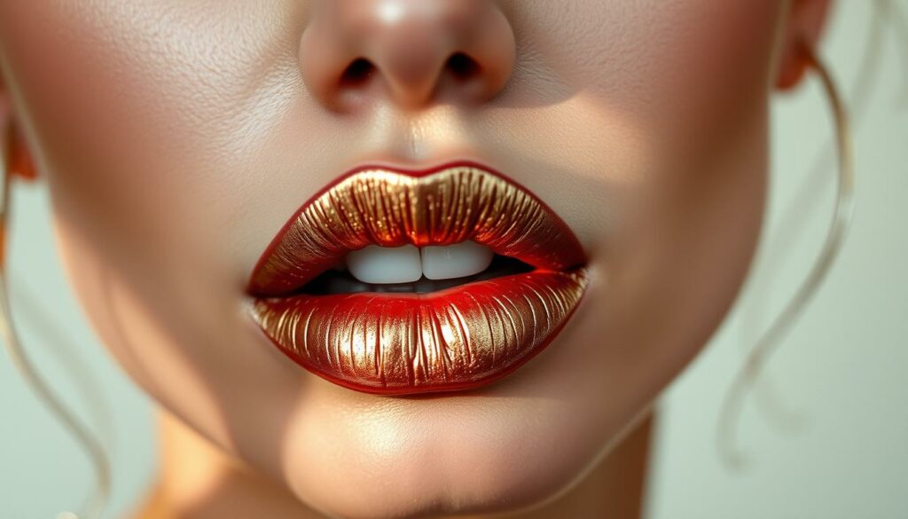 rouge-a-levres-metallique-1024x585 Les tendances maquillage automne-hiver 2025 : Du smoky eye audacieux au rouge à lèvres métallique