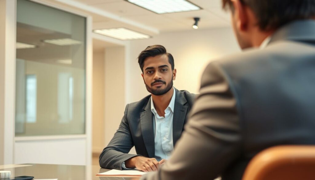 A-professional-well-dressed-person-sitting-at-a-desk-engaged-in-a-job-interview.-The-subject--1024x585 Comment s'habiller pour un entretien au printemps ?