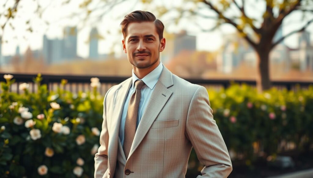 A-well-dressed-man-in-a-classic-spring-outfit-standing-confidently-against-a-warm-natural-1024x585 Comment s'habiller pour un entretien au printemps ?