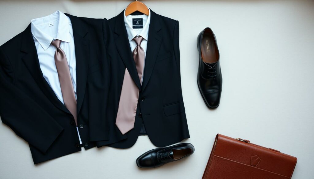 A-well-lit-studio-shot-of-an-assortment-of-professional-business-attire-including-a-dark-suit-1024x585 Comment s'habiller pour un entretien au printemps ?