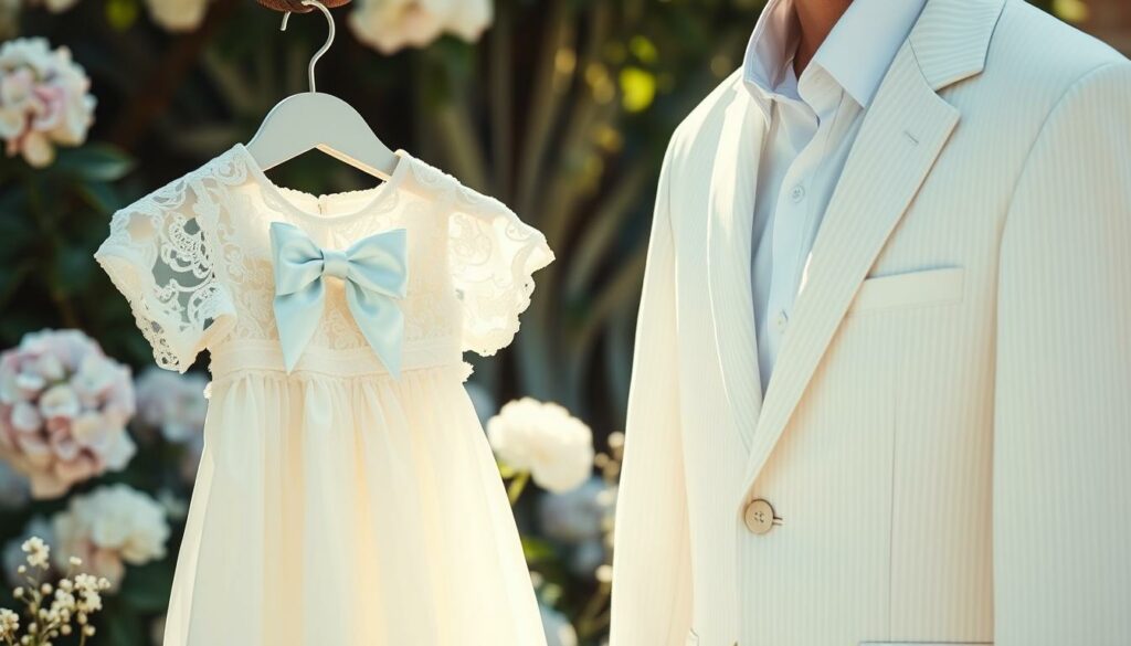 An-elegant-christening-ceremony-with-soft-pastel-colors.-A-delicate-lace-christening-gown-in-a--1024x585 5 tenues tendances et sans talons pour un baptême