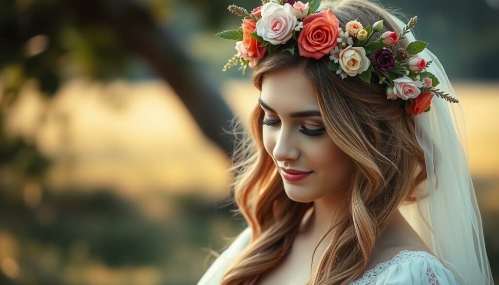 Creez-une-image-de-mariee-boheme-avec-une-couronne-de-fleurs-1024x585 Mariage bohème : quelle robe porter ?