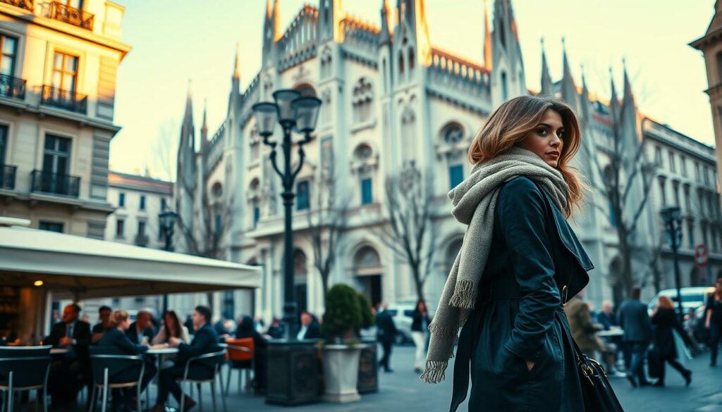 A-chic-Milan-streetscape-in-the-springautumn-showcasing-the-quintessential-style-milanais.--1024x585 Week-end à Milan : comment s'habiller ?
