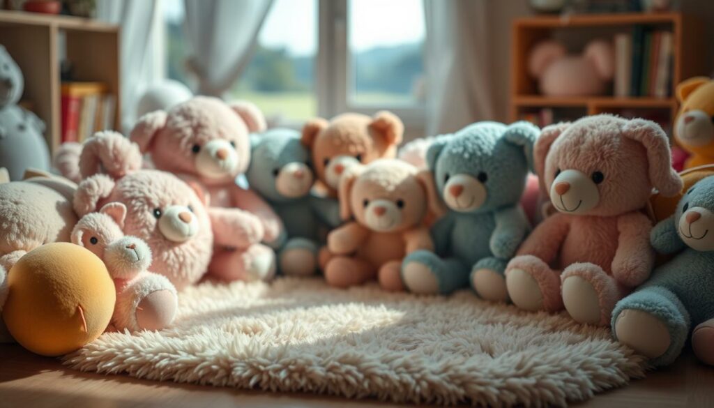 A-cozy-comforting-scene-of-assorted-plush-toys-in-a-warm-inviting-environment.-In-the-1024x585 NOS CADEAUX POUR LES TOUT-PETITS DE 1 À 2 ANS !