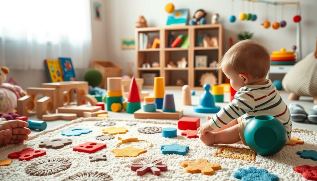 A-cozy-warm-lit-room-filled-with-a-variety-of-tactile-and-motor-stimulating-toys-for-young-1024x585 NOS CADEAUX POUR LES TOUT-PETITS DE 1 À 2 ANS !