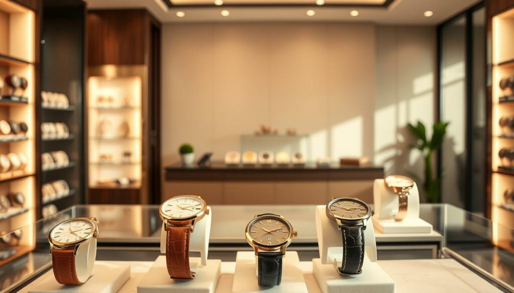 A-high-end-womens-watch-boutique-bathed-in-warm-natural-lighting.-The-foreground-showcases-a-1024x585 Montre femme : laquelle choisir quand on a 40 ans ?