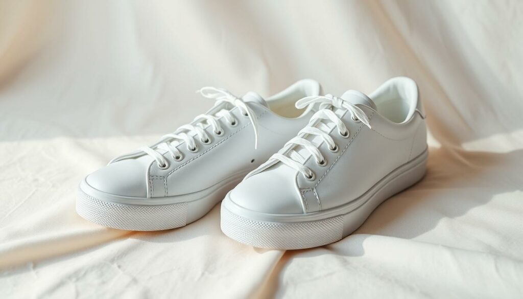 A-pair-of-elegant-pristine-white-sneakers-rests-on-a-soft-off-white-fabric-backdrop.-The-1024x585 Quelle baskets porter avec une robe de mariée ?