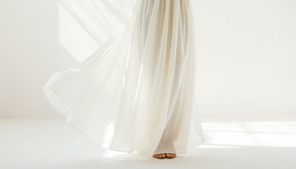 A-serene-full-length-shot-of-a-graceful-flowing-white-maxi-skirt.-The-skirts-fabric-cascades-1024x585 Quelles chaussures porter avec une jupe blanche ?