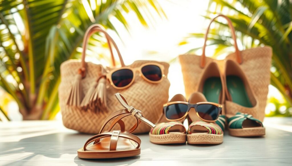 A-stylish-and-vibrant-summer-outfit-featuring-a-variety-of-fashionable-accessories-and-shoes.--1024x585 Comment s'habiller pour aller travailler en été ?