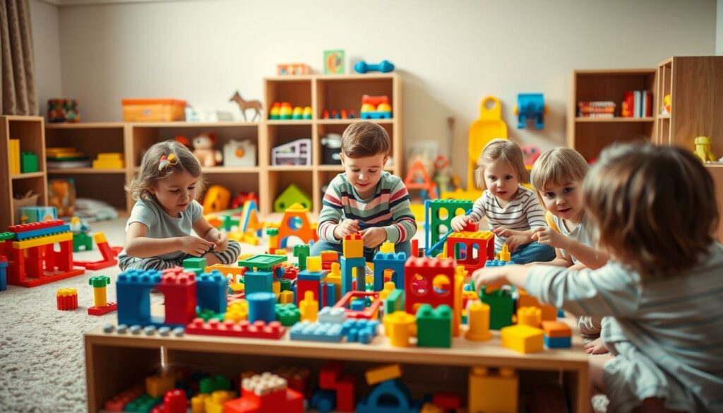 A-warm-inviting-scene-of-a-playroom-filled-with-an-array-of-vibrant-construction-toys.-In-the--1024x585 NOS IDÉES DE CADEAUX POUR LES KIDS DE 4 À 6 ANS
